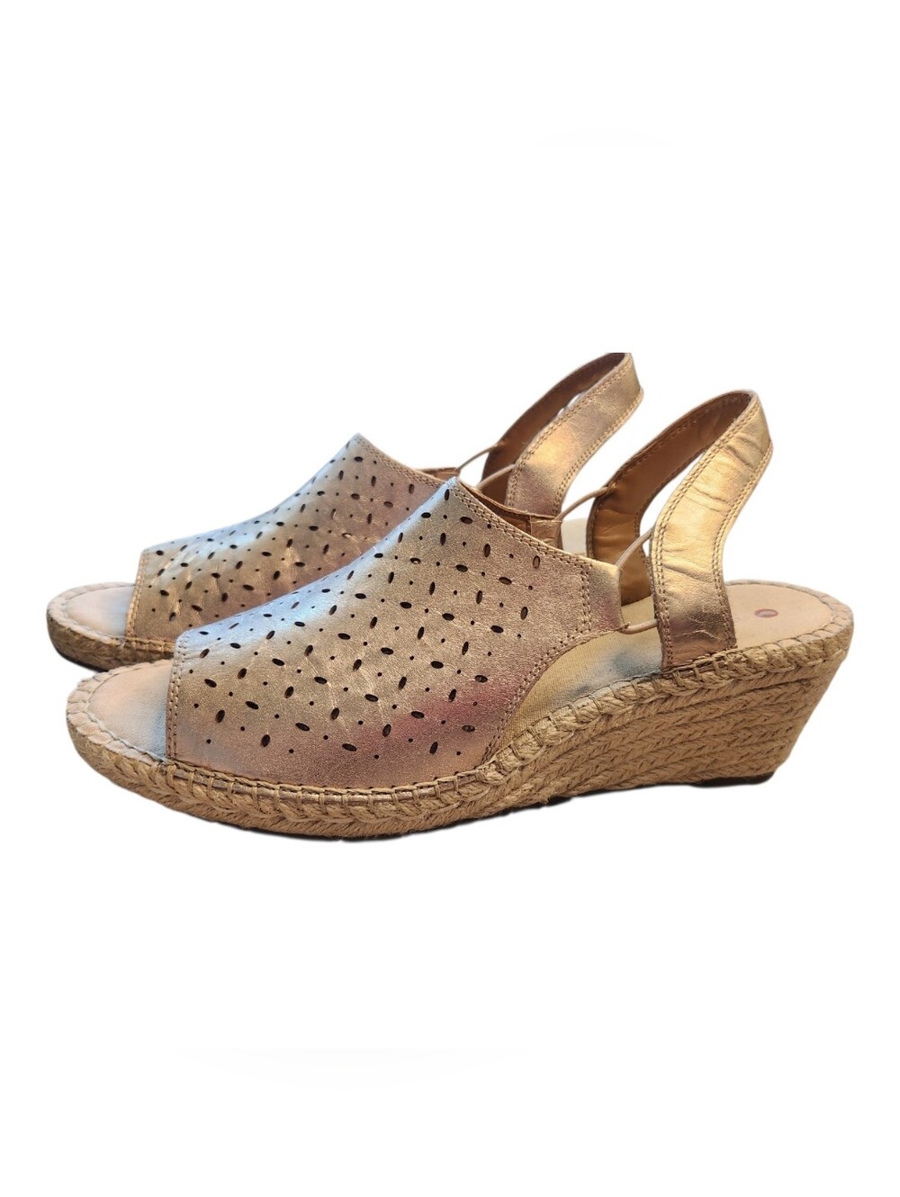 NEW Clarks Petrina Gail Espadrilles Wedges Gold Metallic Leather, Est. Sz 9.5